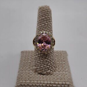 Size 8 Gold Plated Sterling Silver Pink Cubic Zirconia Gem Ring A3522